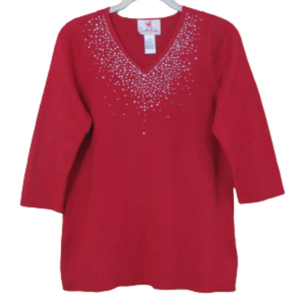 Quacker Factory Vintage Red Embellished Sweater XS